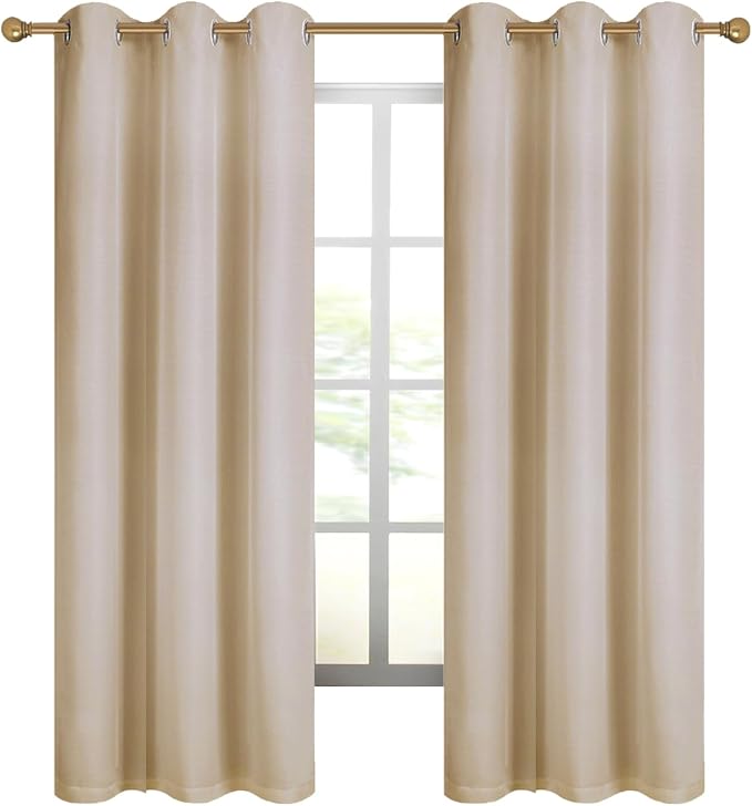 Diraysid 100% Blackout Curtains Beige Linen Curtains - Image 3