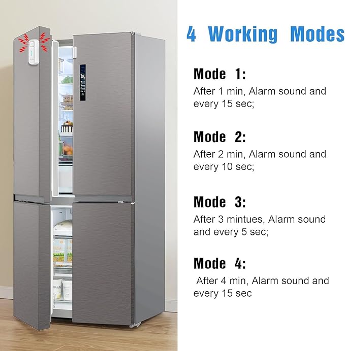 DAYTECH Freezer Door Alarm with Delay 1/2/3/4 mins When Left Open Window Chime Close Doors Reminder Refrigerator Door Alarm 0 to 120 dB for Fridge Home Store Office 2 Sets White
