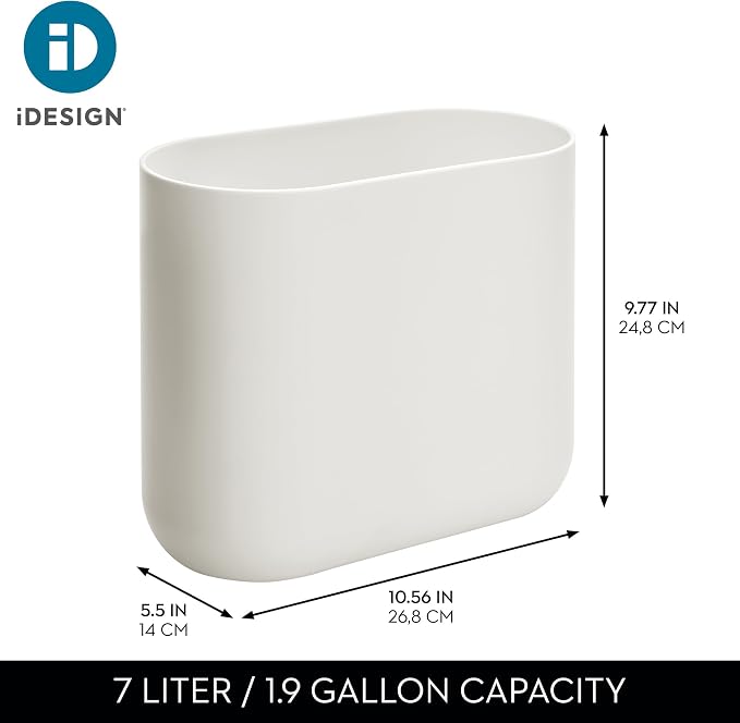 iDesign Small Slim Plastic Bathroom Trash Can, Coconut White | Bedroom - Image 4