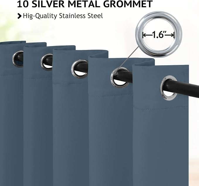 COSVIYA Grommet Room Darkening Stone Blue Curtains 84 inch Long - Image 2