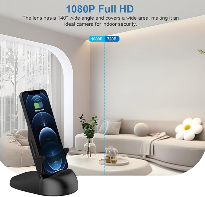 Alkaenum FHD 1080p Dome Camera WiFi Wireless Phone Charger,Indoor Security Camera with Motion Activated, (Rotate Lens) 250°Viewing Angle for Home Security(2.4/5G)