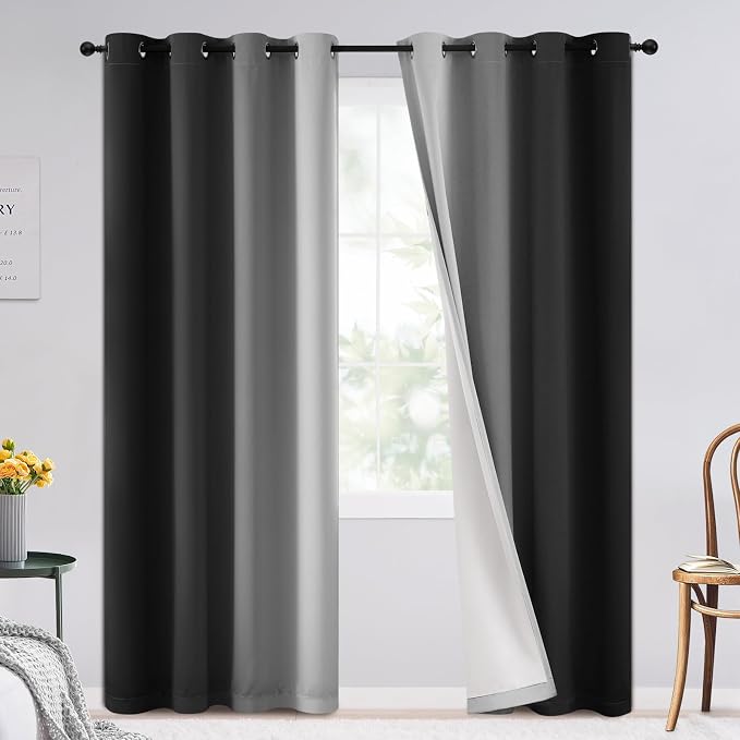 SimpleHome Ombre Black 100% Blackout Bedroom Curtains by SimpleHome