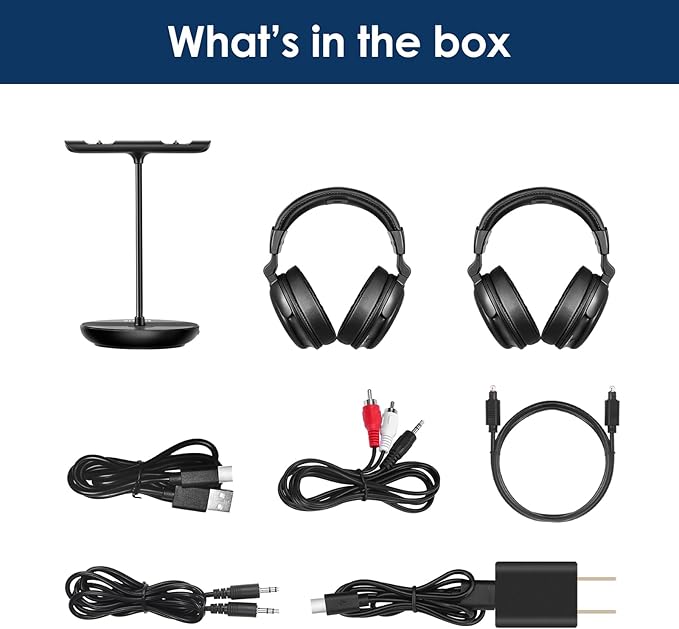 SIMOLIO Dual Wireless Headphones for TV Watching w/ 2.4G Transmitter & Charging Stand & Spare Battery, Dialog Clarifying, by-Pass, Tone & Balance Control, Clear Voice for Seniors, Long Range, SM829D2