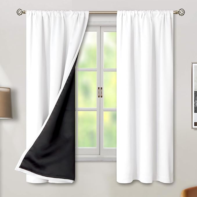 BGment Pure White 100% Blackout Curtains 63 Inches Long - Image 2