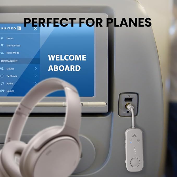 Avantree Relay - Premium Airplane Bluetooth Adapter with Advanced Qualcomm Chipset, 2 Headphones Support, 25hrs Play Time, aptX Adaptive & HD Audio Transmitter for Airpods, Bose & Travel Flight