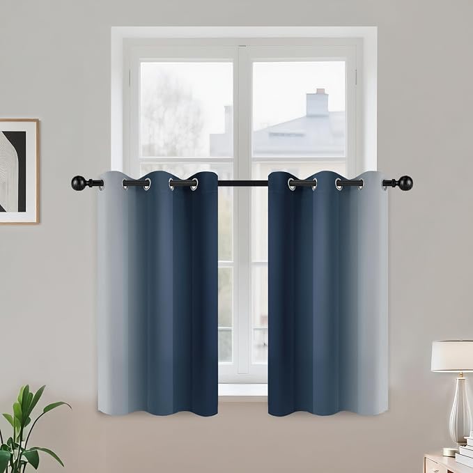 COSVIYA Grommet Room Darkening Ombre Navy Blue Curtains W42xL36 inch | Navy and - Image 2