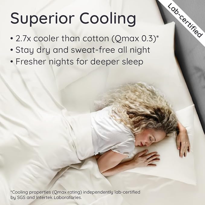 Bambaw Queen Sheet Set 6pcs – 100% Viscose Derived from Bamboo Sheets Queen Size Deep Pocket, Fits Up to 16'' with Elastic Corner Straps, Breathable & Cooling Sheets, Bedding for Night Sweats (Ivory)