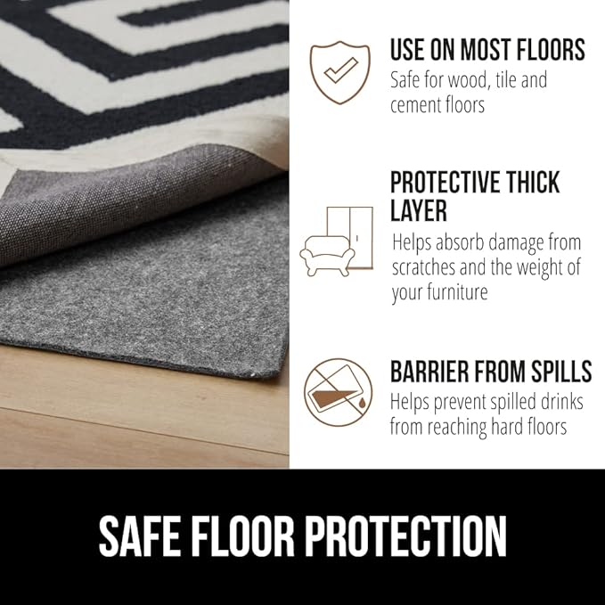 GORILLA GRIP Felt and Natural Rubber Stay in Place Slip Resistant Rug Pad, 1/4in Thick, 2x4 FT Protective Padding Under Area Rugs, Cushioned Gripper Pads, Carpet Runners, Hardwood Floors Protection