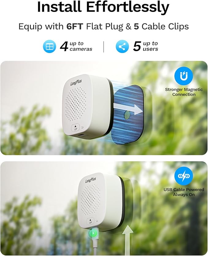 LongPlus 5MP Safe View Window Camera: 2 Packs 3K Window Cameras for Home Security Indoor & Outdoor, Anti-Glare Color Night Vision, Human/Car Detection, 24/7 Recording, No Drill Ideal for Apartment