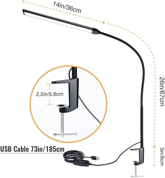 LED Desk Lamp with Clamp, Clamp Light, Tall Desk Lamp with Long Gooseneck - Image 9