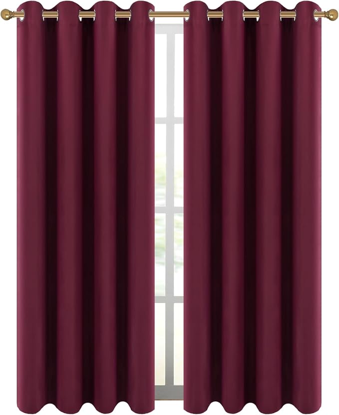 Diraysid Burgundy Red Grommet Blackout Curtains - Image 2