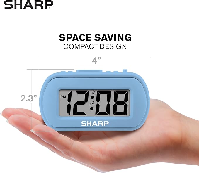 Sharp Battery Alarm Clock with Soft-Touch Case and Backlight, Light Blue | - Image 6