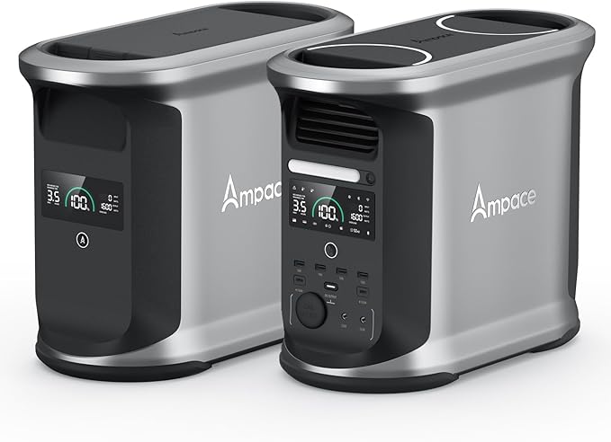 AMPACE 2924Wh Power Station, Andes 1500 with 1*Extra Battery, 2400W(Surge 3600W) AC Output Solar Generator for Home Power Backup, Outdoor & Home Battery Power Supply, Expandable to 11kWh