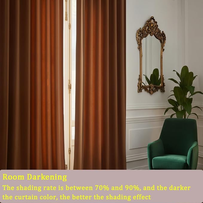 Timeper Burnt Orange Velvet Curtains 63 inches 2 Panels, Light Blocking Curtains - Image 5