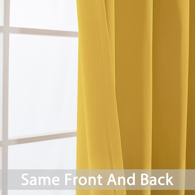 Yakamok Blackout Curtains 38x72 inch Mustard Yellow Thermal Drapes-Bedroom | 2 - Image 5