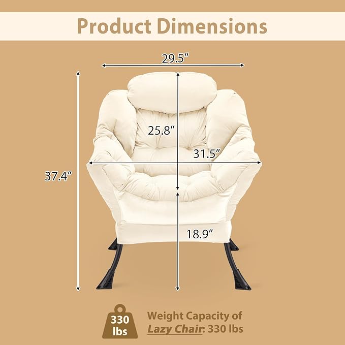 Youtanic Lazy Chair Thick Padded, Comfy Velvet Accent Lounge Chair - Image 3