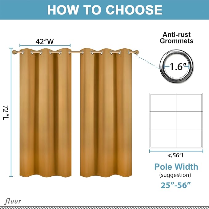 Diraysid Mustard Yellow Grommet Blackout Curtains - Image 6
