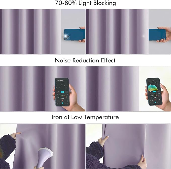 MIULEE Lilac Back Tab Blackout Curtains 52x72 Inches Long 2 Panels Set | Rod - Image 5