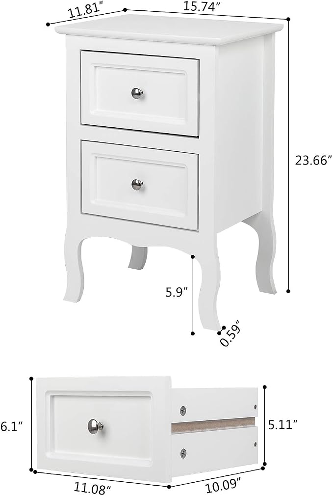Bonnlo White Nightstand with 2 Drawers, Night Stands - Image 3