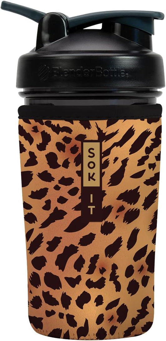 Sok It BotlSok Protein Blender Shaker Bottle Sleeve Insulated Neoprene Cover (Classic Leopard, Fits 24oz Blender)