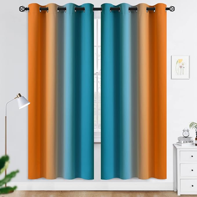 COSVIYA Grommet Ombre Blackout Orange and Blue Curtains, W52 x L72 inch | Room by COSVIYA