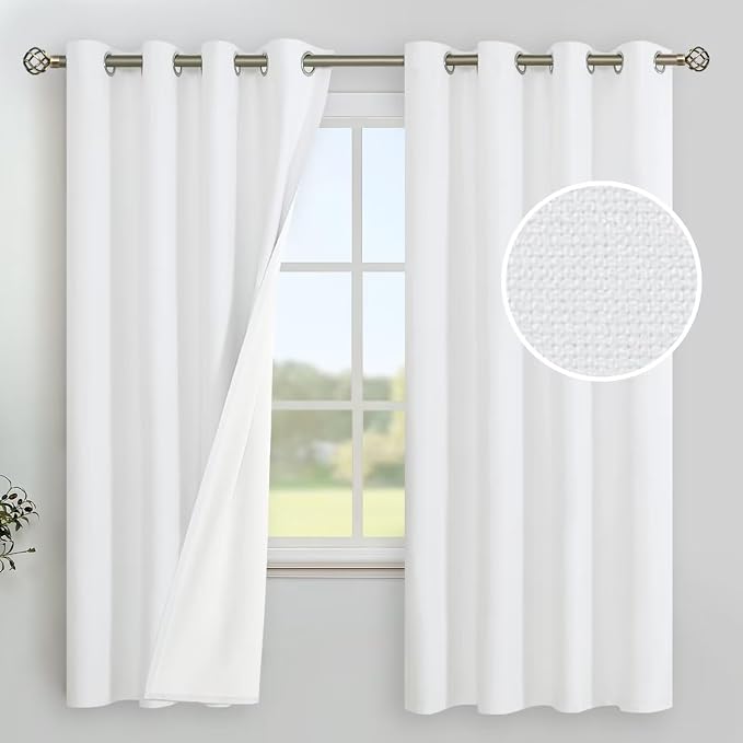 YoungsTex White Linen 100% Blackout Curtains 72 Inch Length by YoungsTex