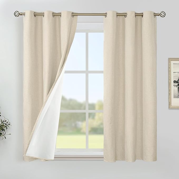 YoungsTex Natural Linen 100% Blackout Curtains 54 Inches Long, Thermal by YoungsTex