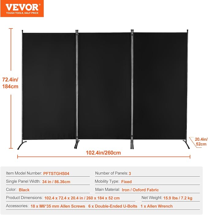 VEVOR Room Divider, 3 Panel Room Divider, Folding Privacy Screen and Portable - Image 7