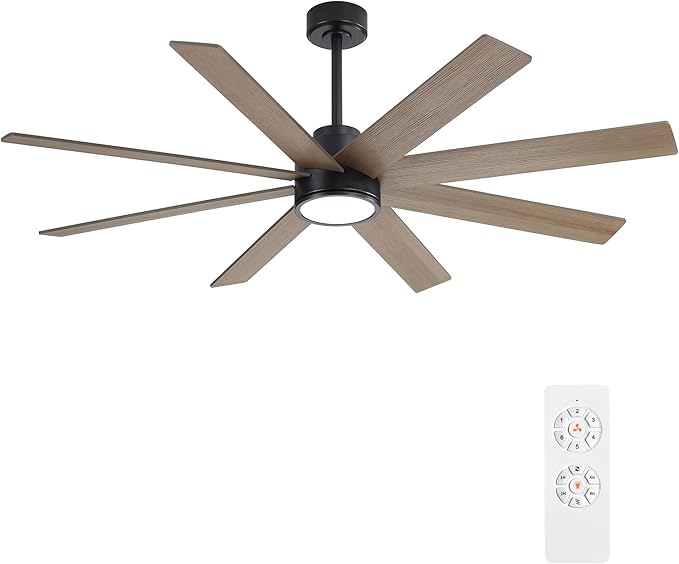 WINGBO 72" Large DC Ceiling Fans with Lights and Remote, 3 Downrods, 8 Plywood Blades, 6-Speeds Reversible DC Motor, 3CCT, Indoor Ceiling Fan for Bedroom Living Room Patio, Black and Gray