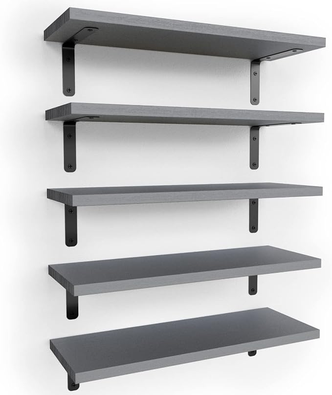 RICHER HOUSE Rustic Wood Floating Shelves Set of 5, Wall Mounted Shelf 16in | by RicherHouse