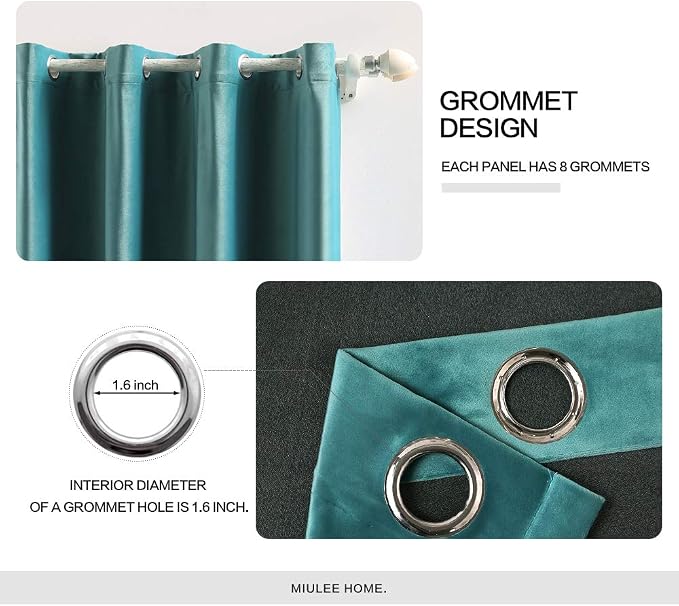 MIULEE Velvet Curtains Teal 52 x 63 Inch Length Set of 2 | Grommet Drapes - Image 2