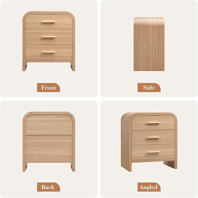 Night Stand Set of 2, 3-Drawer | Nightstand 26.7"H Metal Handle Modern Bedside - Image 9