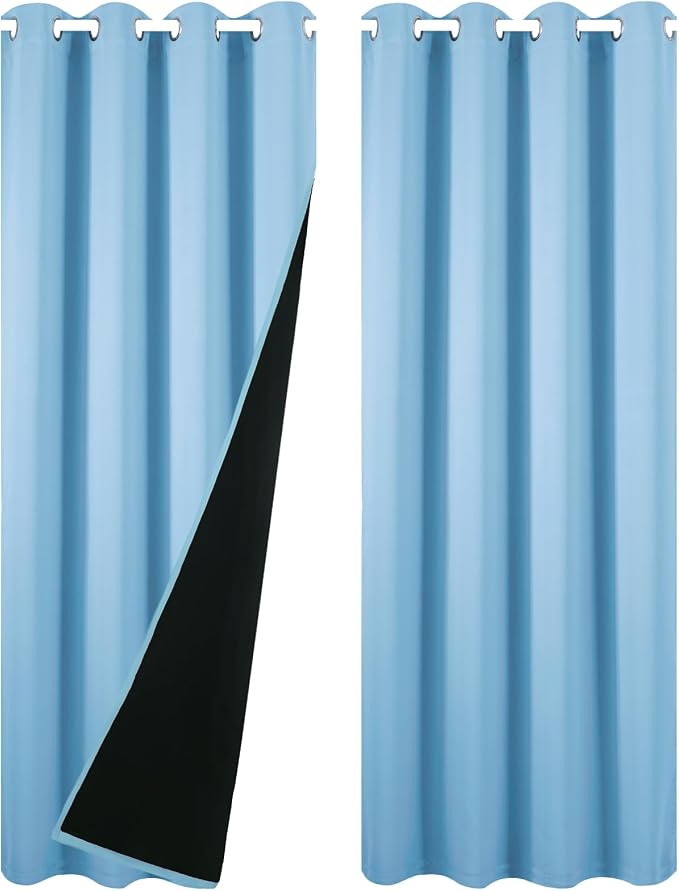 100% Blackout Curtains 84 Inch Long Sky Blue Curtains 2 Panels - Image 3