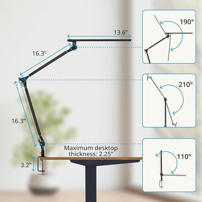 Uplift E7 LED Desk Lamp with Clamp - Black Lamp and Base