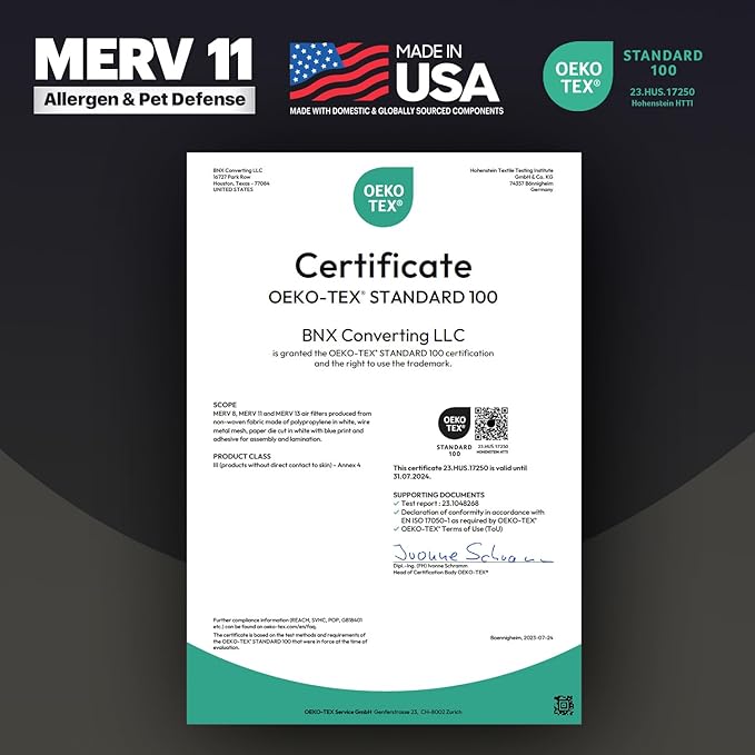 BNX TruFilter 16x25x1 Air Filter MERV 11 (6-Pack) - MADE IN USA - Allergen Defense Electrostatic Pleated Air Conditioner HVAC AC Furnace Filters for Allergies, Dust, Pet, Smoke, Allergy MPR 1200 FPR 7