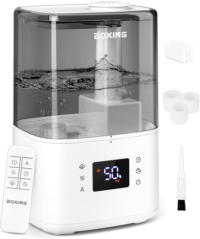 BOXING Warm and Cool Mist Humidifiers for Bedroom Large Room Home,Air Humidifier with Remote,Top Fill Ultrasonic Diffuser Humidifier with humidistat,Quiet Sleep,Timer,Auto Shutoff,BPA-Free,Filter,4.5L