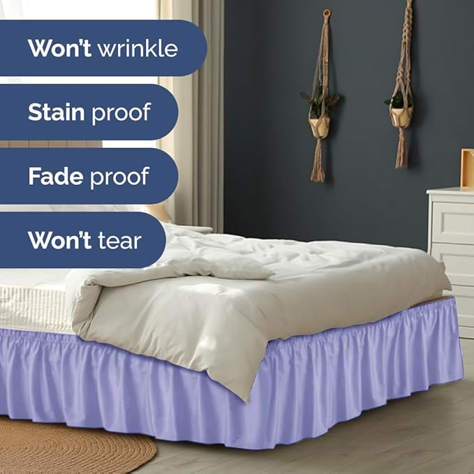 Wrap Around Dust Ruffle Bed Skirt - Lavender - for Queen Size Beds with 18 Inch Drop - Elastic Strap - Adjustable Pleated Bedskirt with Brushed Fabric and Wrinkle Free - for Women, Men, Kids & Teens