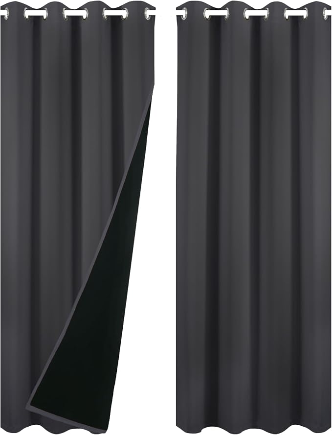 100% Blackout Curtains 84 Inch Long Dark Grey Curtains 2 Panels - Image 3