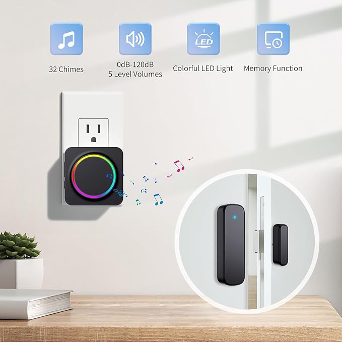 Door Chime, Door Sensor Chime When Door Opens, BITIWEND Door Entry Alarm for Business/Home/Office/Store, 600 FT Range, 32 Chimes 5 Adjustable Volume Door Ringer Alert 2Sensor + 1Receivers Black