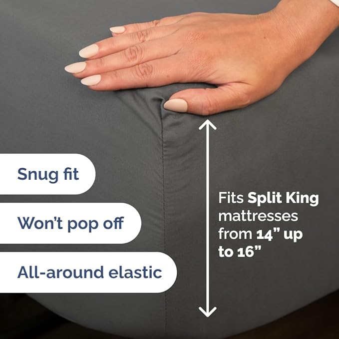 Split Head King Sheet Set – 4 Piece Flex Split Top King Sheets for Adjustable Beds - Fits 14” to 16" Mattress w/ Deep Pockets - Soft, Breathable & Cooling - Luxury Bedding and Wrinkle Free - Charcoal