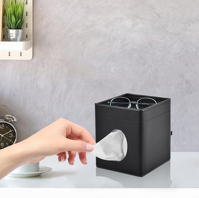 Tissue Box Cover Square Tissue Box Holder PU Leather Facial Tissues Organizer - Image 4