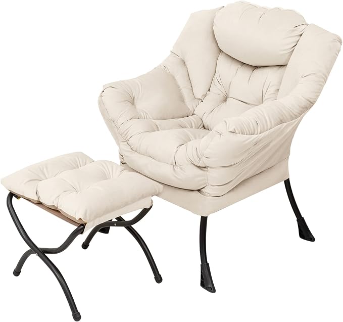 Welnow Lazy Chair with Ottoman, Reading Chair with Footrest, Foldable Footrest by LifeGetsBetterWithWelnow