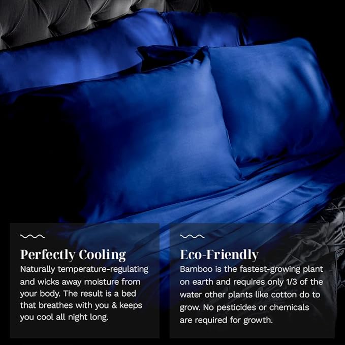 LUXOME Luxury Sheet Set | 100% Rayon (Viscose) from Bamboo | Split King - Sapphire | Deep Pockets | 5-Piece Set (2 Fitted, Flat, 2 Pillowcases)
