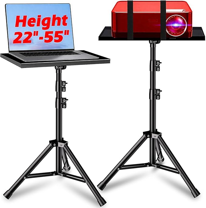 REHOSEUP Projector Stand, 33LB Load Bearing & 22-55" Height Adjustable, for Projector/Laptop/DJ Gear, Outdoor/Office/Studio - Stable Base (Black)