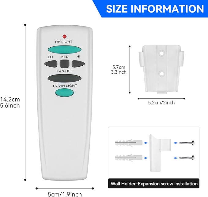 Ceiling Fan Remote Control with Up and Down Light,Replacement for Hampton Bay UC7078T L3H2010FANHD Fan-HD Fan-HD5,3-Speed and Light Dimmer (Remote Only)