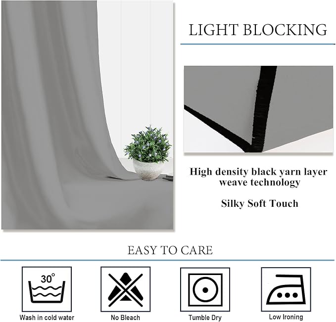 Diraysid Light Grey Grommet Blackout Curtains - Image 6