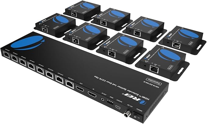 OREI 4K 1x8 HDMI Extender Splitter Multiple Over CAT 6/7 Cable with EDID management - 4K@30Hz upto 165ft and 1080p@60Hz upto 230ft- Loop Out
