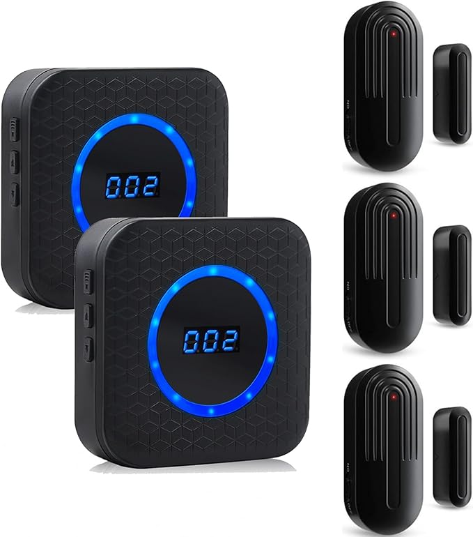 Wireless Door Chime for Business When Entering Door Alarm with 55 Chimes 5 Volume Levels Door Sensor Alert for Home with Number Display(2 Receiver & 3 Sensor)