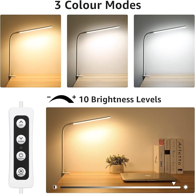Lepro Small Desk Lamp with Clamp, LED Reading Lamps, Dimmable USB Clip on Desk - Image 3