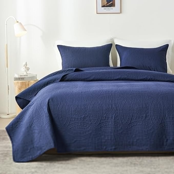 akkialla 118"x106" Navy California King Quilt Set, Oversized Floor-Length by akkialla